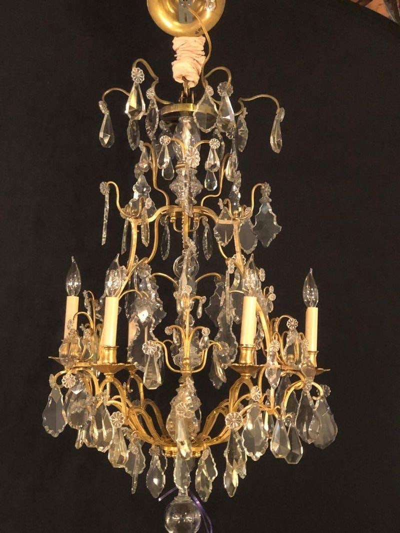 French Six-Light Cut Crystal and Brass Chandelier Newly Wired - 3