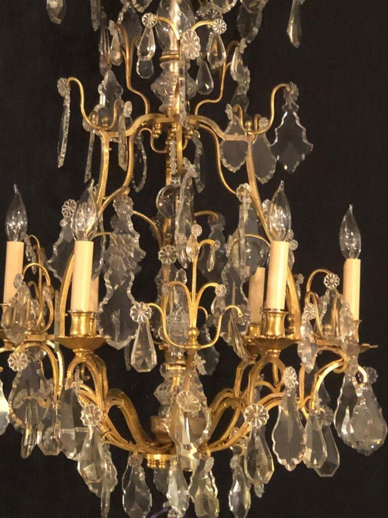 French Six-Light Cut Crystal and Brass Chandelier Newly Wired - 7