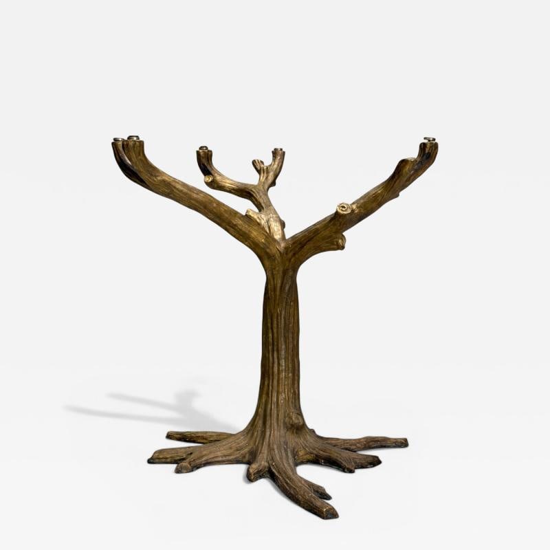 Organic Modern, Gilt Metal, Faux Bois Table Base, United States, 21st c.: Title: Organic Modern, Gilt Metal, Faux Bois Table Base, United States, 21st c. Description: Description 1: Organic Modern, Gilt Metal, Faux Bois Table Base, United States, 21st c. An interesting faux