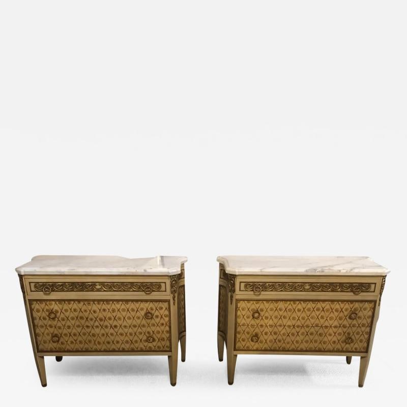Hollywood Regency Maison Jansen Style Bronze Mounted Commodes Chests Nightstands - 2