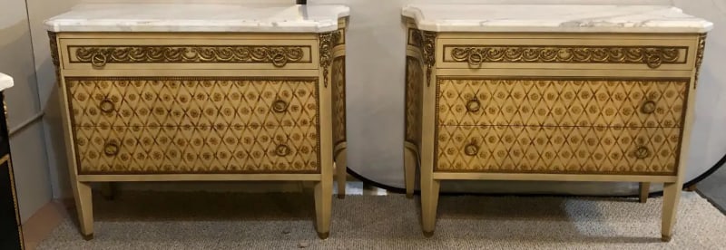 Hollywood Regency Maison Jansen Style Bronze Mounted Commodes Chests Nightstands - 3
