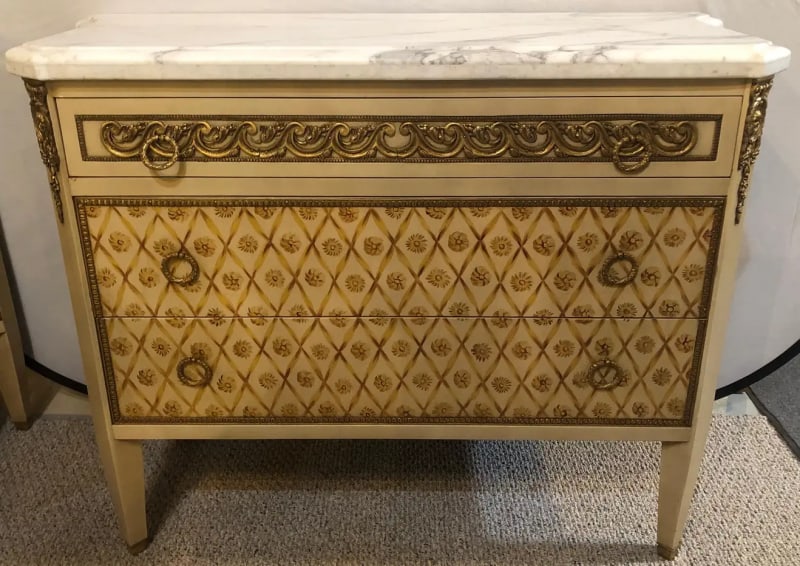 Hollywood Regency Maison Jansen Style Bronze Mounted Commodes Chests Nightstands - 8