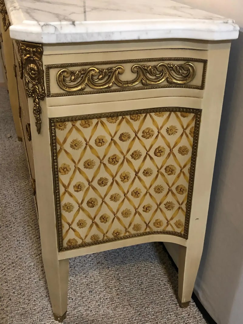 Hollywood Regency Maison Jansen Style Bronze Mounted Commodes Chests Nightstands - 9