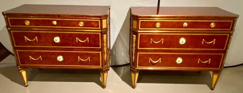 Pair of Hollywood Regency Jansen Style Chests or Commodes Tortoise Shell Finish - 10
