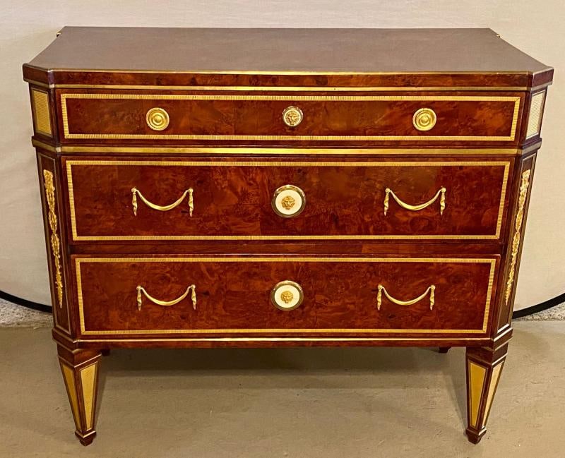 Pair of Hollywood Regency Jansen Style Chests or Commodes Tortoise Shell Finish - 2