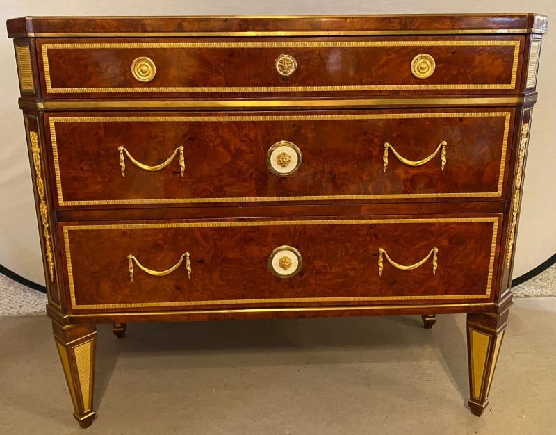 Pair of Hollywood Regency Jansen Style Chests or Commodes Tortoise Shell Finish - 3