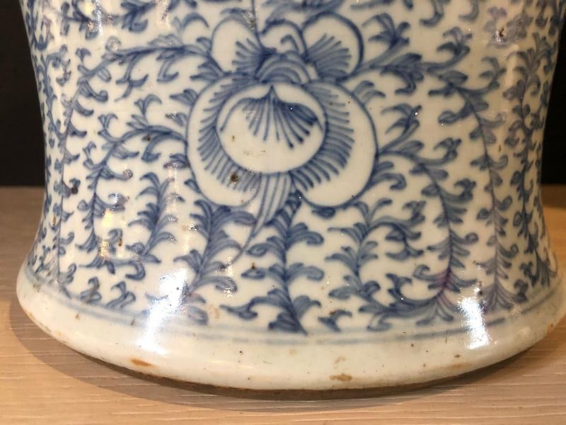 Blue and White Chinese Lidded Ginger Jar, Vase or Urn, Signed on Bottom - 10