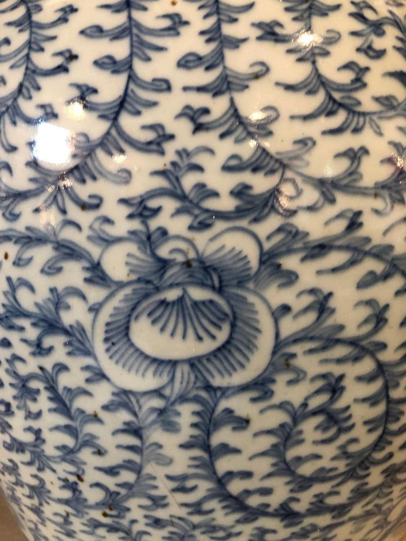Blue and White Chinese Lidded Ginger Jar, Vase or Urn, Signed on Bottom - 9