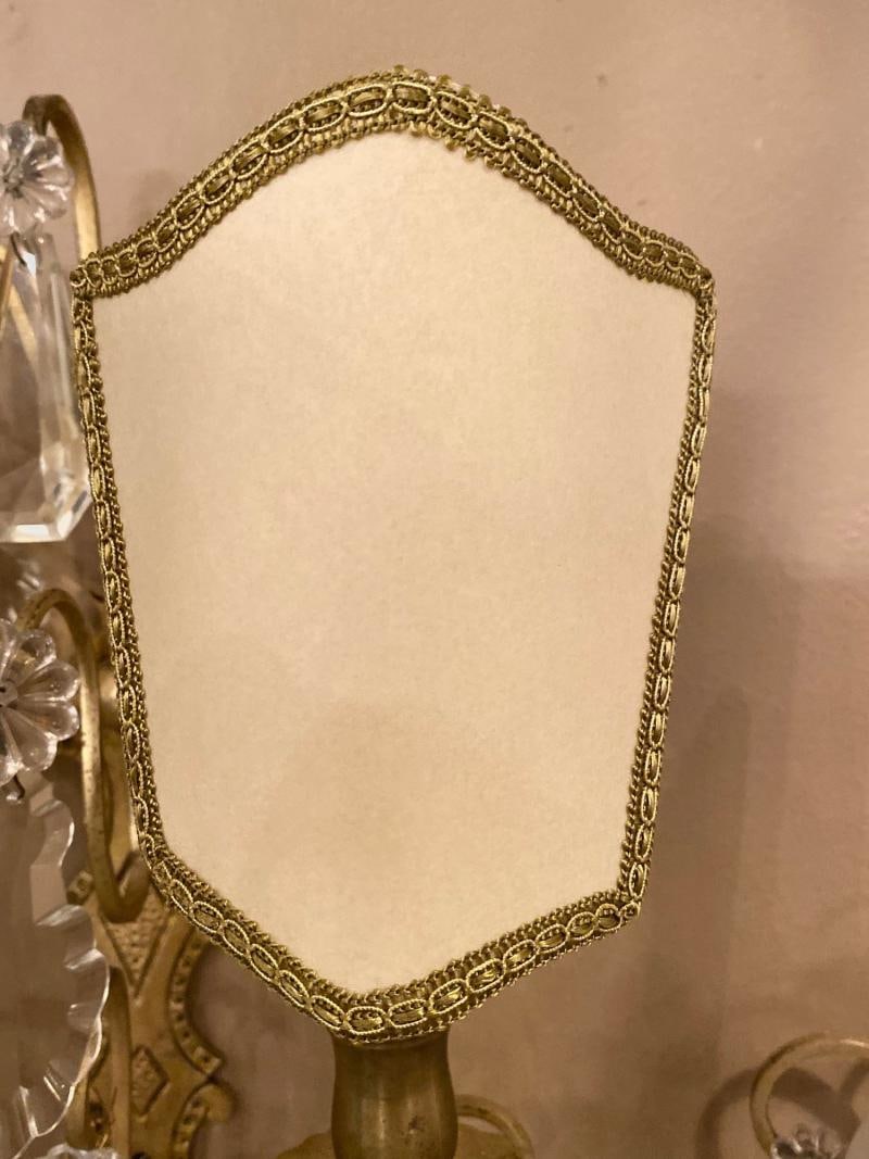 Pair of Two-Light Covered Mixed Crystal and Rock Crystal Bronze Wall Sconces - 10