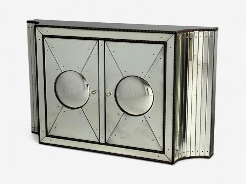 Art Deco Style, Antique Glass, Painted Wood, Concave Mirrored Cabinets - 5