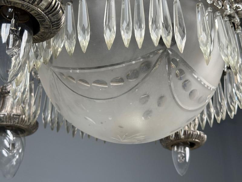 French Victorian, Chandelier, Etched Glass, Silver Plated, 19th Century - 8