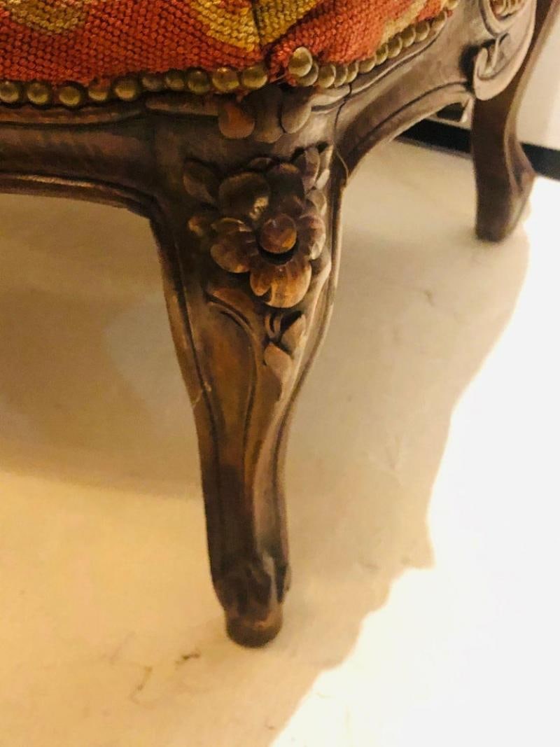 19th Century Louis XV Style Armchair Bergere Petite and Gros Point Upholstery - 3