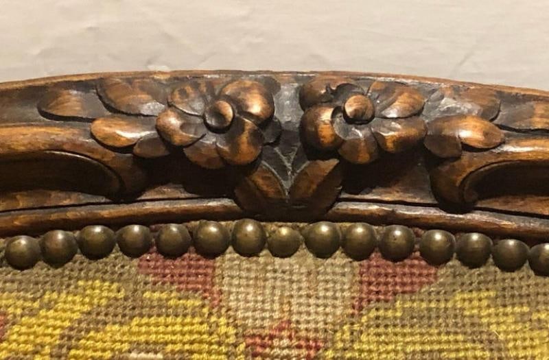 19th Century Louis XV Style Armchair Bergere Petite and Gros Point Upholstery - 7