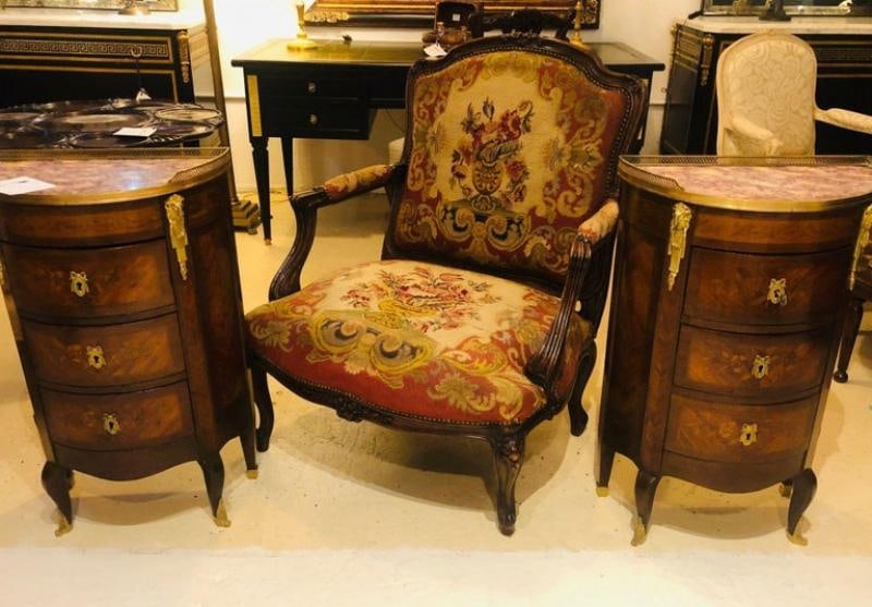 19th Century Louis XV Style Armchair Bergere Petite and Gros Point Upholstery - 9