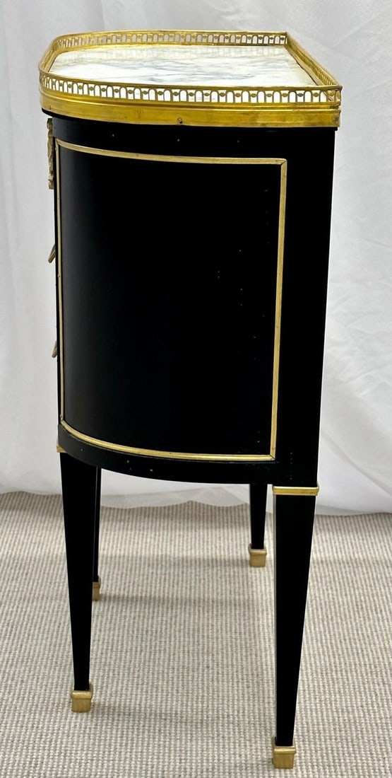 Single Ebony Demilune Marble Top Bronze Mounted End / Side Table - 10