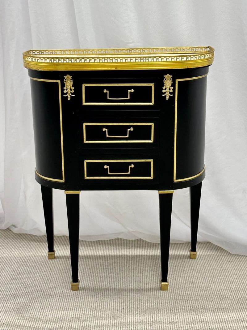 Single Ebony Demilune Marble Top Bronze Mounted End / Side Table - 2