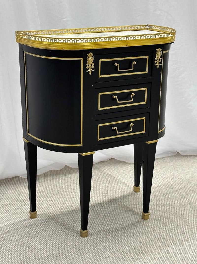 Single Ebony Demilune Marble Top Bronze Mounted End / Side Table - 3