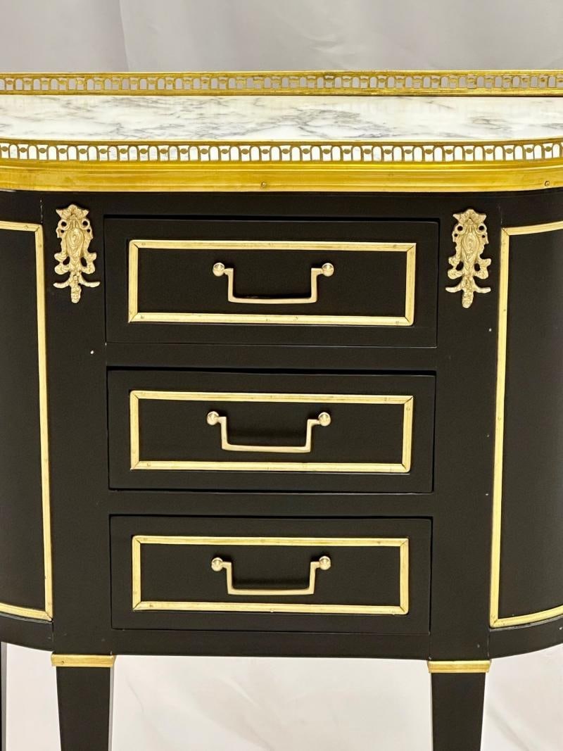 Single Ebony Demilune Marble Top Bronze Mounted End / Side Table - 4