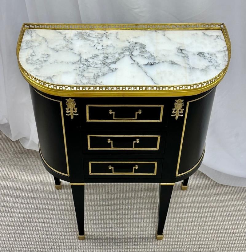 Single Ebony Demilune Marble Top Bronze Mounted End / Side Table - 6