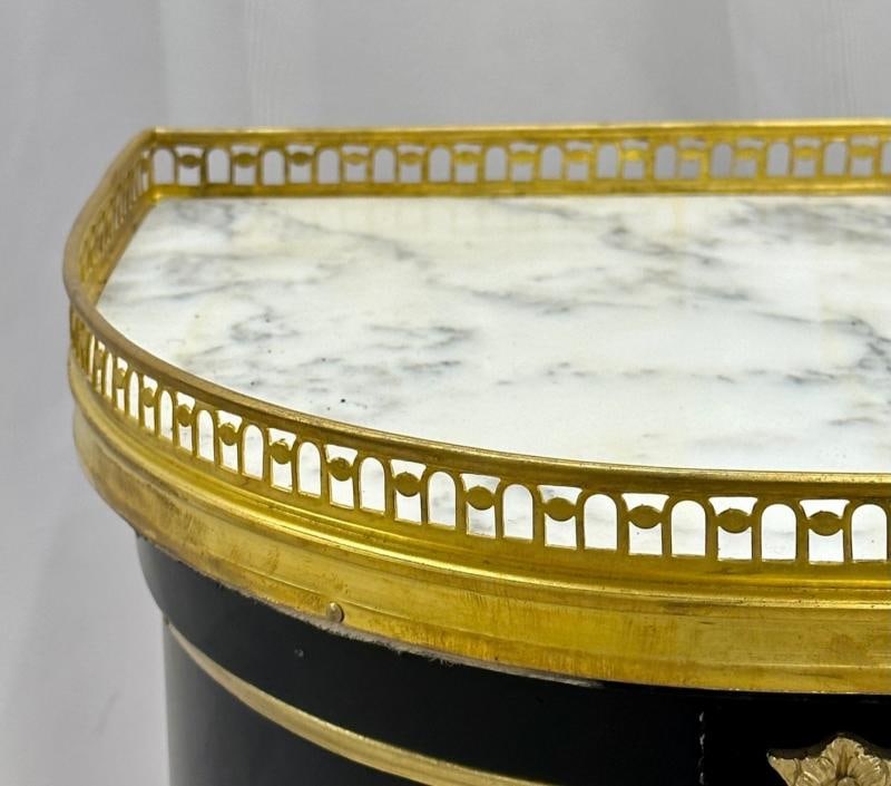 Single Ebony Demilune Marble Top Bronze Mounted End / Side Table - 7