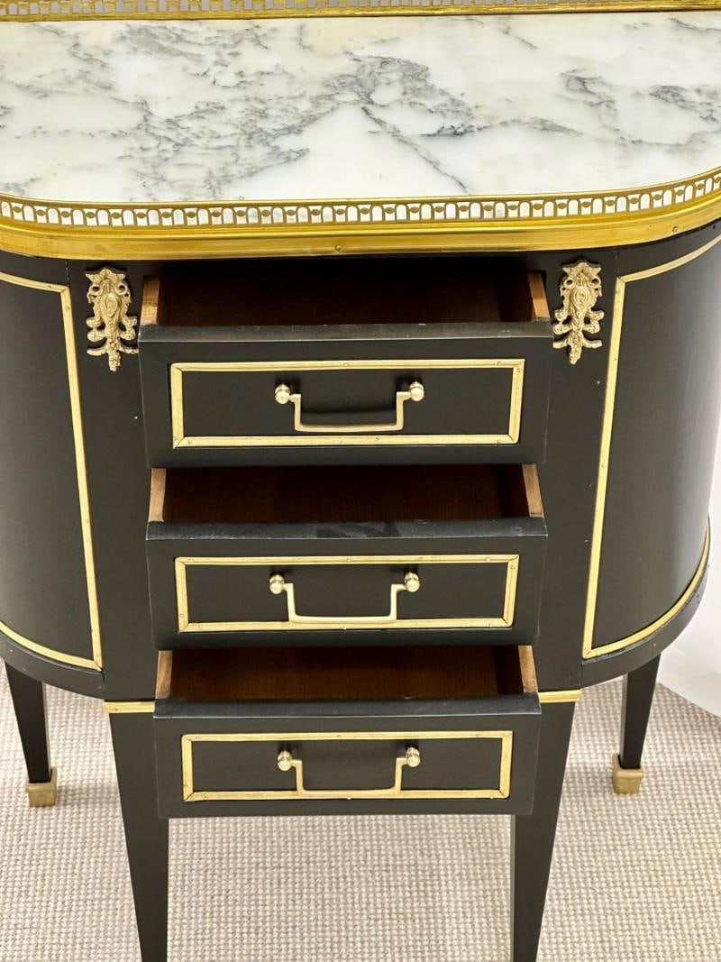 Single Ebony Demilune Marble Top Bronze Mounted End / Side Table - 8