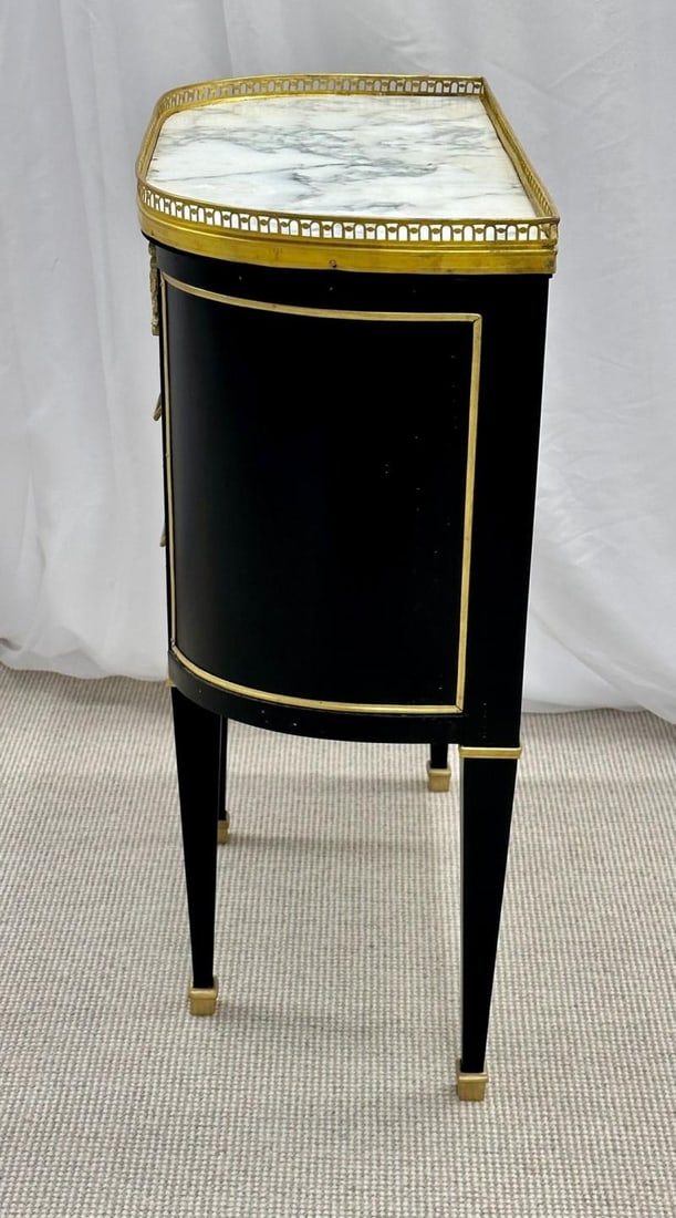 Single Ebony Demilune Marble Top Bronze Mounted End / Side Table - 9