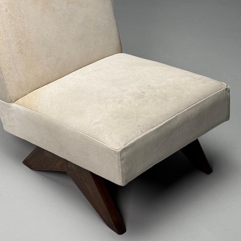 Pierre Jeanneret, French Mid-Century Modern, Slipper Chairs, White Cowhide, Teak - 10