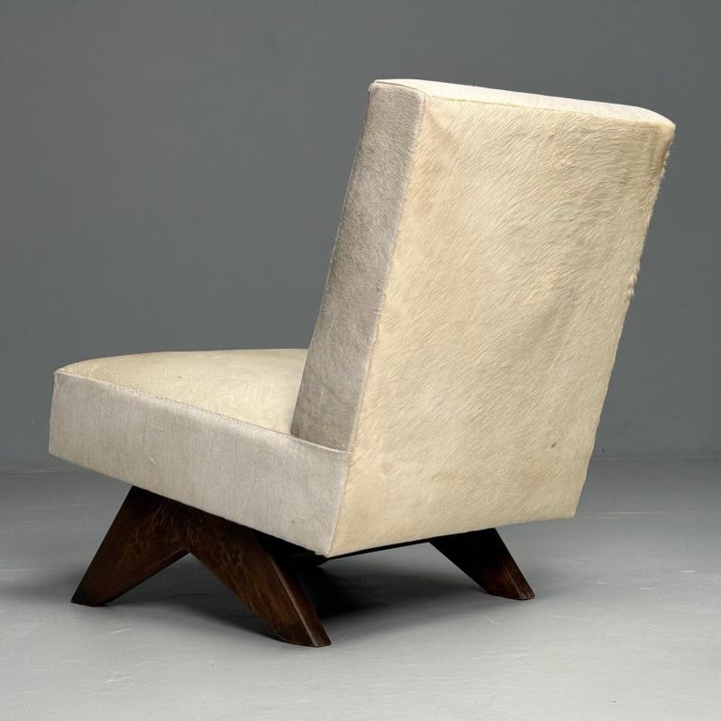 Pierre Jeanneret, French Mid-Century Modern, Slipper Chairs, White Cowhide, Teak - 11