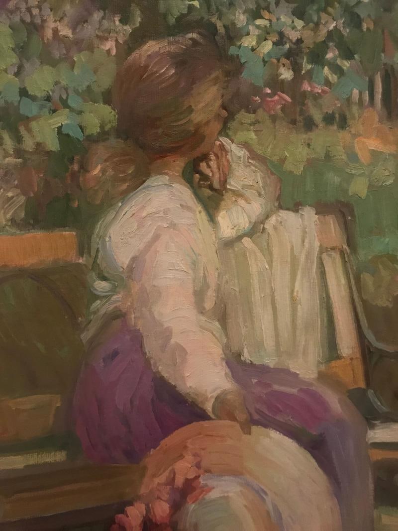 Impressionist Decorative Oil on Canvas in a Fine Gilt Frame Signed - 6