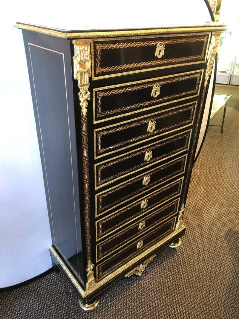 19th Century Edwardian Bouille Inlaid and Bronze Mounted Abattant Chest Desk - 10