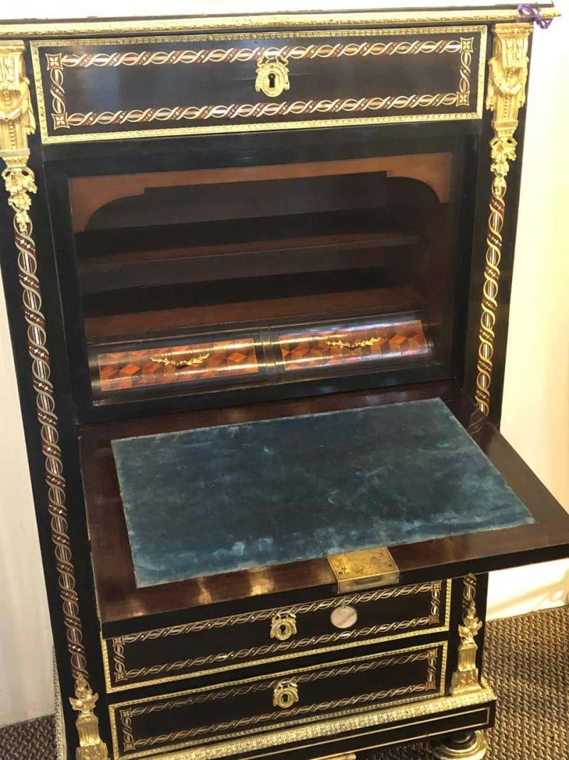19th Century Edwardian Bouille Inlaid and Bronze Mounted Abattant Chest Desk - 11