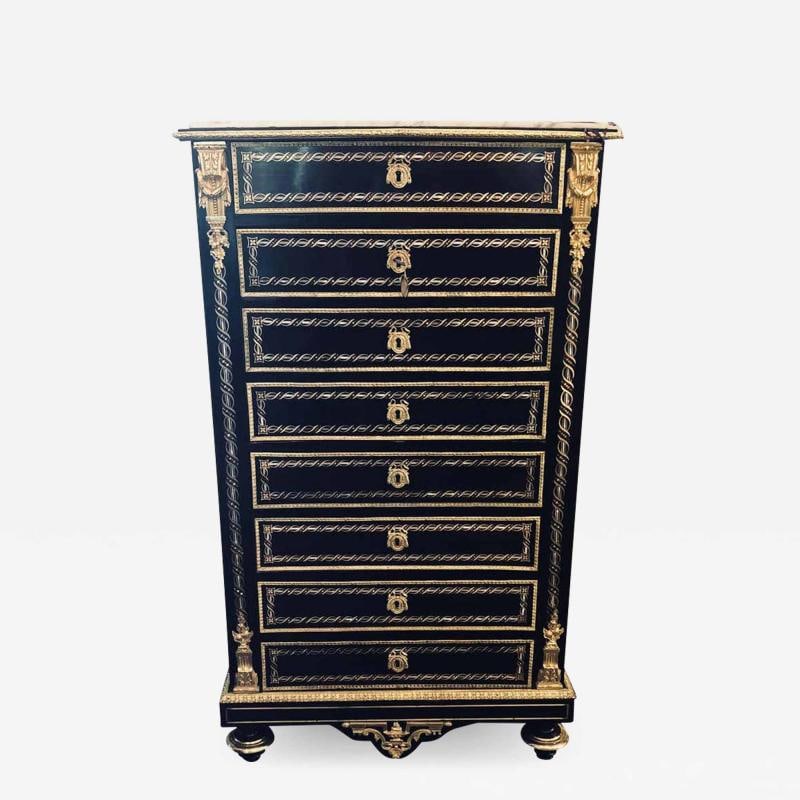 19th Century Edwardian Bouille Inlaid and Bronze Mounted Abattant Chest Desk: Title: 19th Century Edwardian Bouille Inlaid and Bronze Mounted Abattant Chest Desk Description: Description 1: This spectacular Edwardian Bouille inlaid And bronze-mounted Abattant chest desk has
