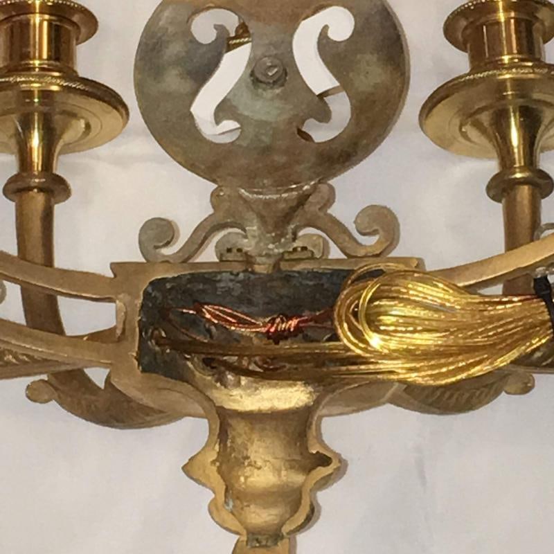 Louis XVI Style Harp / Lyre Back Bronze Wall Sconce. Set of Six - 9