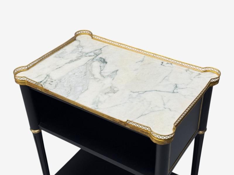 Maison Jansen Style, Hollywood Regency, Brass, Marble, Ebonized Open Nightstands - 10