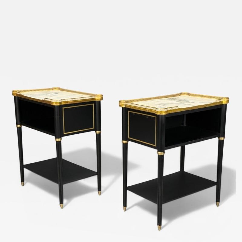 Maison Jansen Style, Hollywood Regency, Brass, Marble, Ebonized Open Nightstands - 2