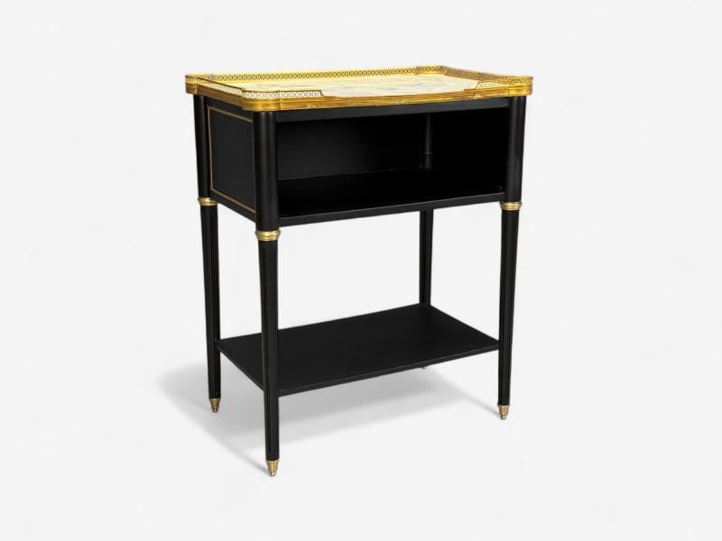 Maison Jansen Style, Hollywood Regency, Brass, Marble, Ebonized Open Nightstands - 6