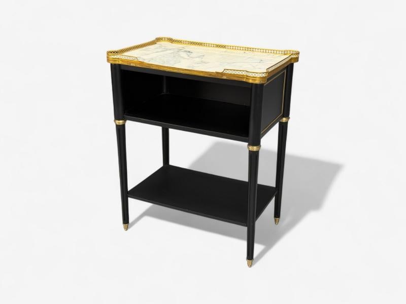 Maison Jansen Style, Hollywood Regency, Brass, Marble, Ebonized Open Nightstands - 8
