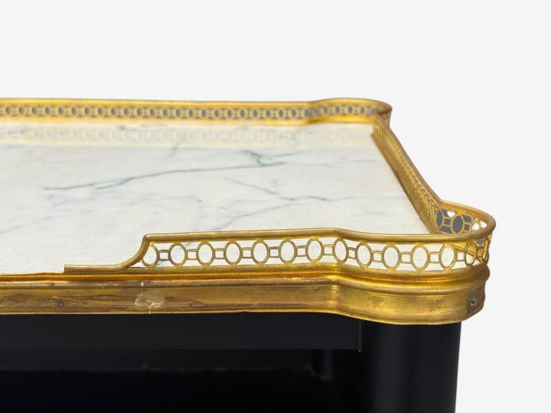 Maison Jansen Style, Hollywood Regency, Brass, Marble, Ebonized Open Nightstands - 9