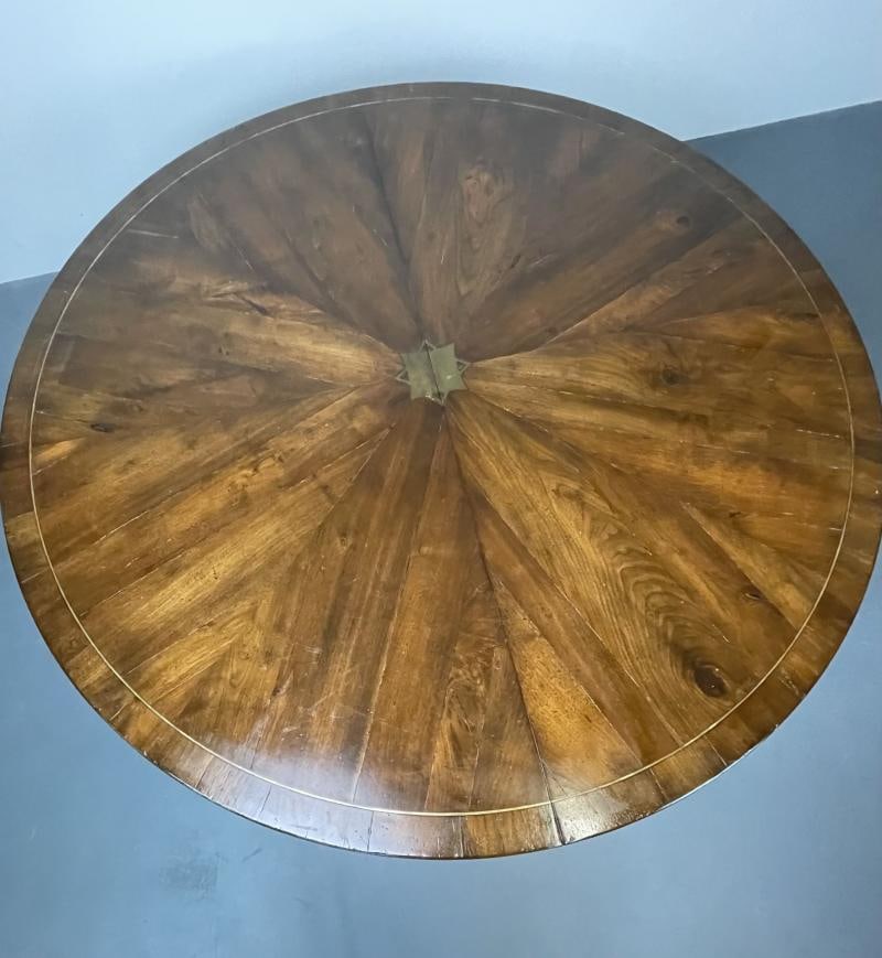Split C-Leg Rustic Dining Table, Two Large Leaves, Brass Inlays - 10