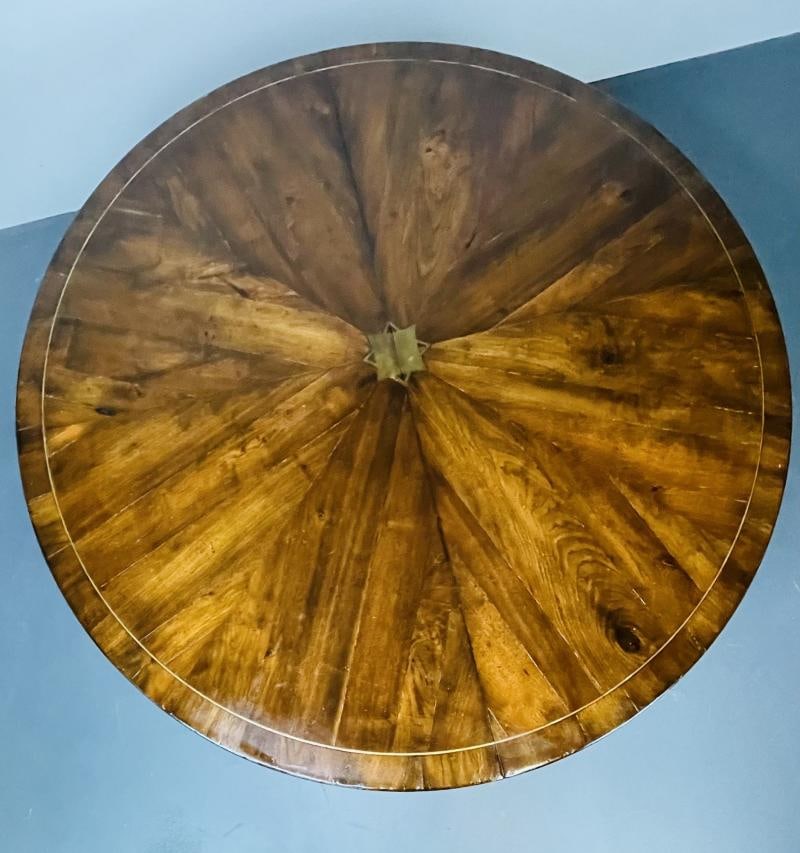 Split C-Leg Rustic Dining Table, Two Large Leaves, Brass Inlays - 11