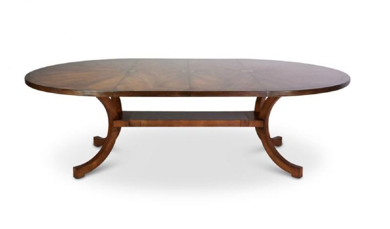 Split C-Leg Rustic Dining Table, Two Large Leaves, Brass Inlays - 2