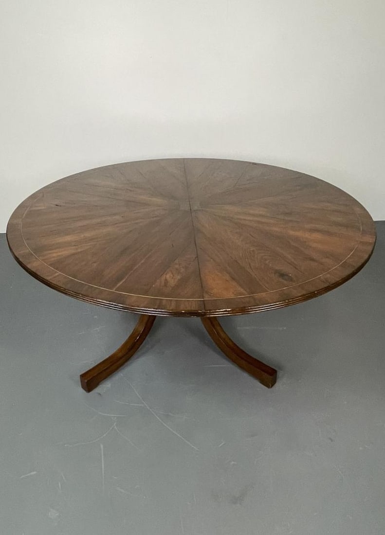 Split C-Leg Rustic Dining Table, Two Large Leaves, Brass Inlays - 3