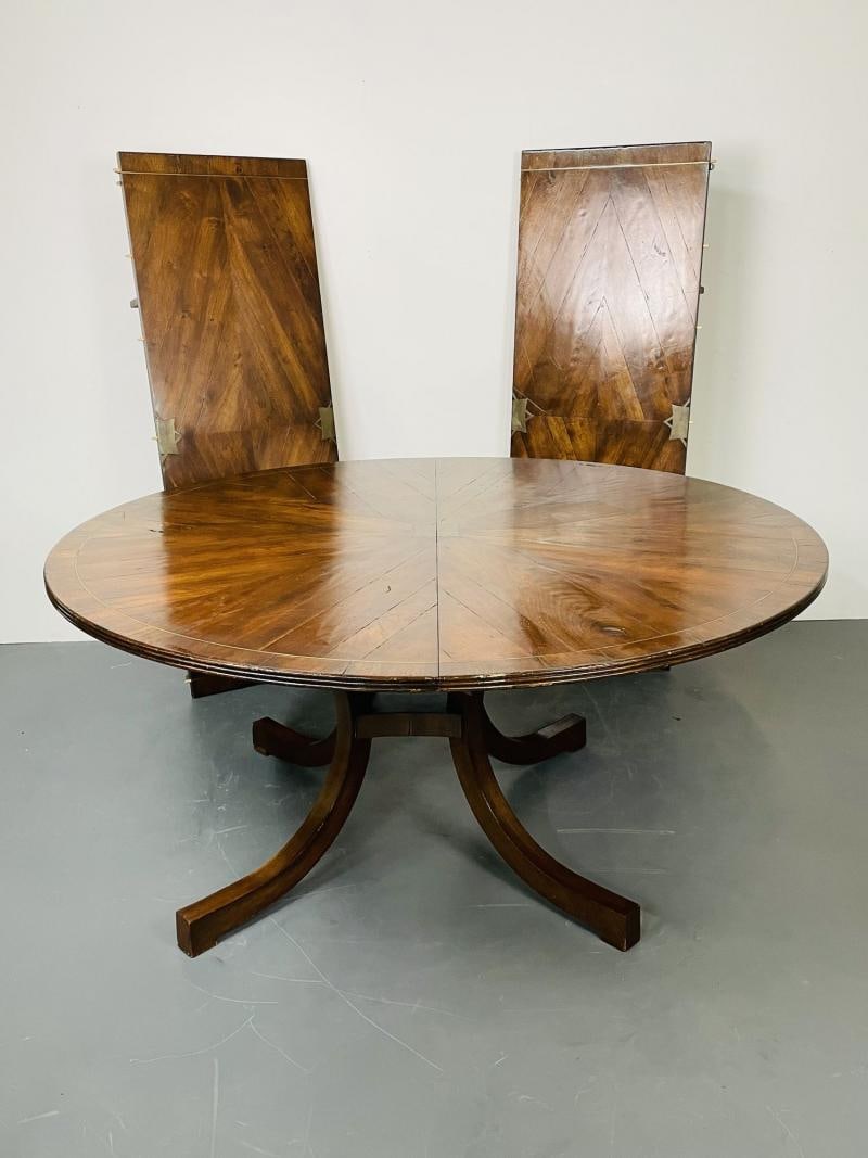 Split C-Leg Rustic Dining Table, Two Large Leaves, Brass Inlays - 5