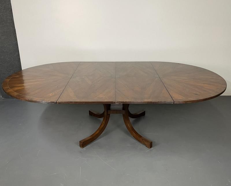Split C-Leg Rustic Dining Table, Two Large Leaves, Brass Inlays - 7