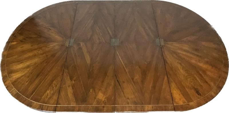 Split C-Leg Rustic Dining Table, Two Large Leaves, Brass Inlays - 8