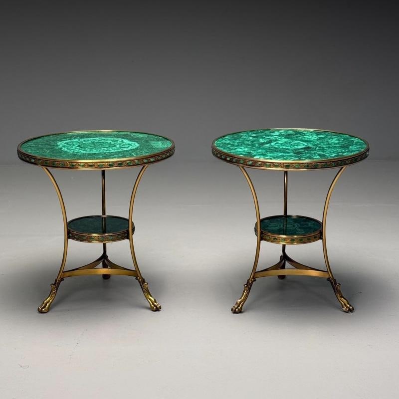 Louis XVI Style, Jeweled Gueridons, Malachite, Bronze, France, 20th C. - 3