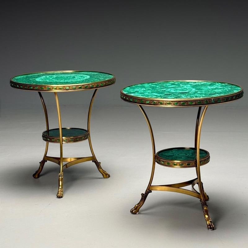 Louis XVI Style, Jeweled Gueridons, Malachite, Bronze, France, 20th C. - 4