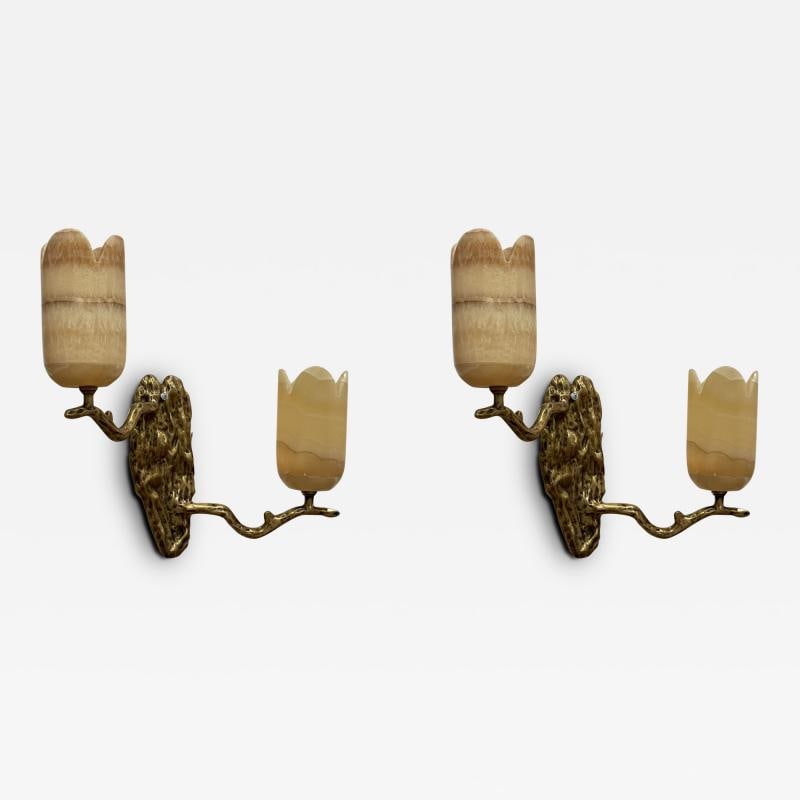 Contemporary, Modern Wall Sconces, Branch Motif, Bronze, Alabaster, 21st C. (1 of 7)
