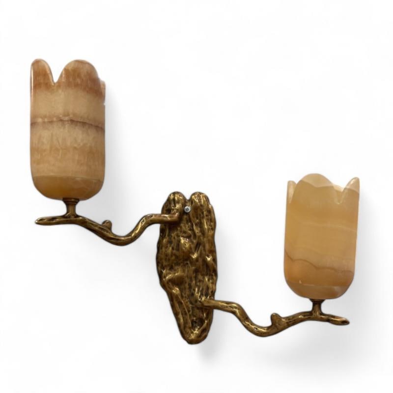 Contemporary, Modern Wall Sconces, Branch Motif, Bronze, Alabaster, 21st C. - 3