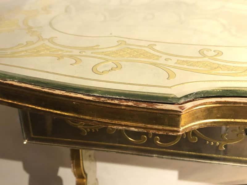 Jansen Fine Eglomise Double Drawer Etched Mirror and Silver Leaf Vanity Desk - 8